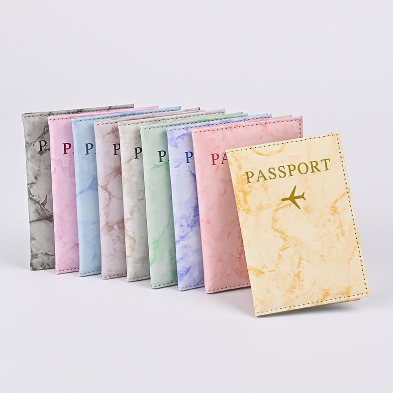 Index Card Holder - マカロンカラー大理石柄パスポートカバー超薄型ドキュメントホルダー旅行パスポートホルダー ID カードカバートラベルアクセサリー