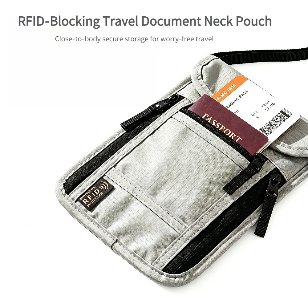 Index Card Holder - トラベルネックウォレット、RFIDブロッキングパスポートホルダー、調節可能なネックストラップ付きで現金、クレジットカード、旅行書類を安全に保管