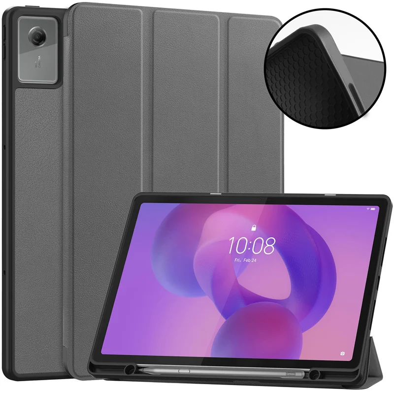 Staedtler Pencil Triplus - Lenovo Idea Tab Plus 12.1 2025用ケース、ペンシルホルダー付き三つ折りマグネティックスマートカバー、Idea